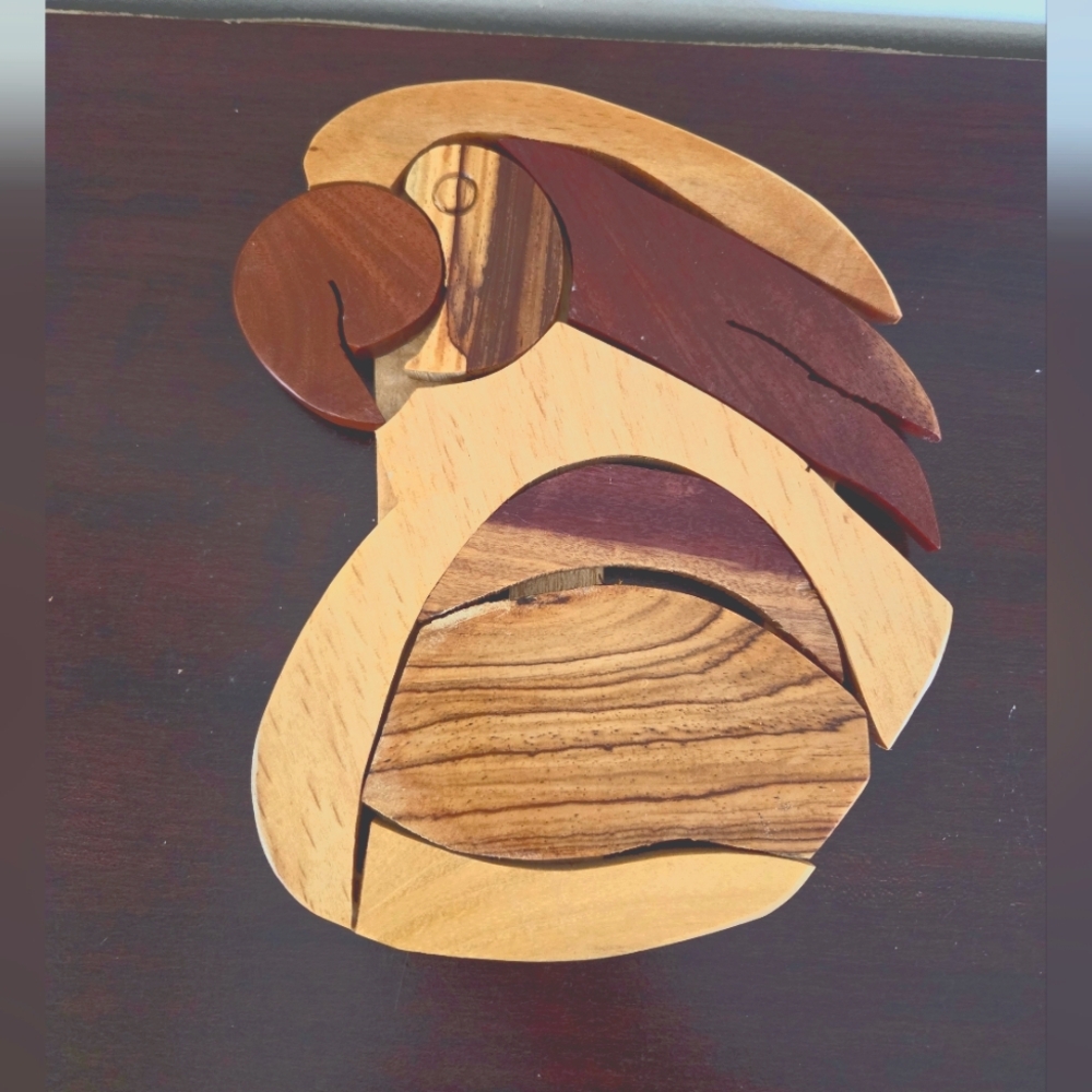 WOODEN HAND CARVED PARROT WALL ART DECOR - TABLE TRIVET Tropical Pre-Owned